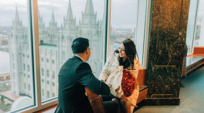 Ashley & Paul’s Romantic Roof Restaurant Proposal